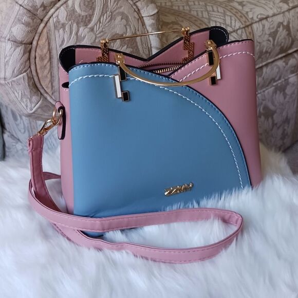 Pink & Blue Leather Shoulder Bag, Crossbody Bag, Handbag, Tote, Purse - Picture 2 of 15